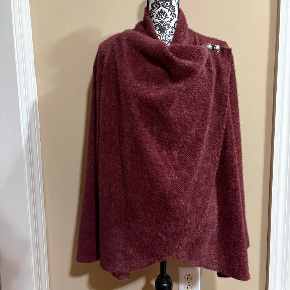 Maurices Burgundy Draped Front Tunic Cardigan Sweater 3X